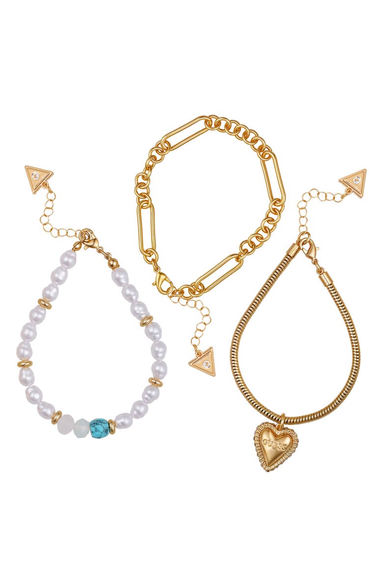 GUESS Set of 3 Charm Bracelets, Main, color, Gold Tone