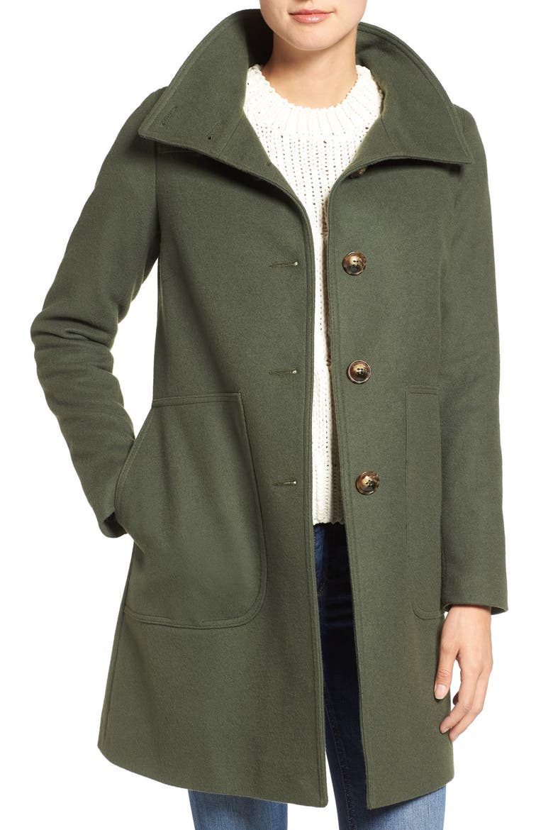 Funnel Neck Wool Blend Coat, Main, color, MOSS