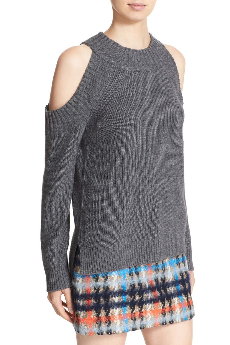 Cold Shoulder Crewneck Sweater, Alternate, color, GREY