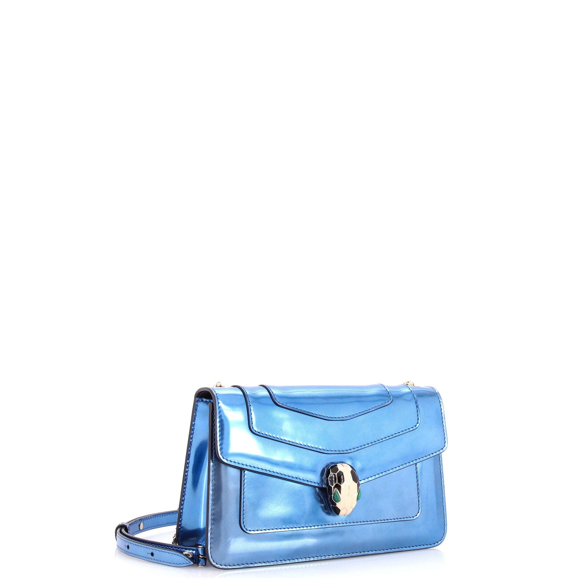 Serpenti Forever Shoulder Bag Metallic Leather Small, Alternate, color, Blue
