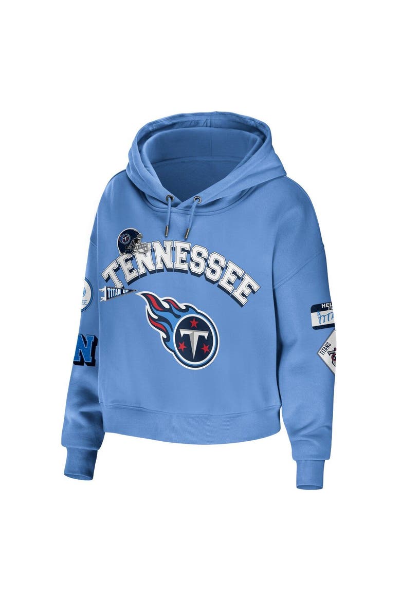 Women's WEAR by Erin Andrews Light Blue Tennessee Titans Plus Size Modest Cropped Pullover Hoodie, Alternate, color, Light Blue