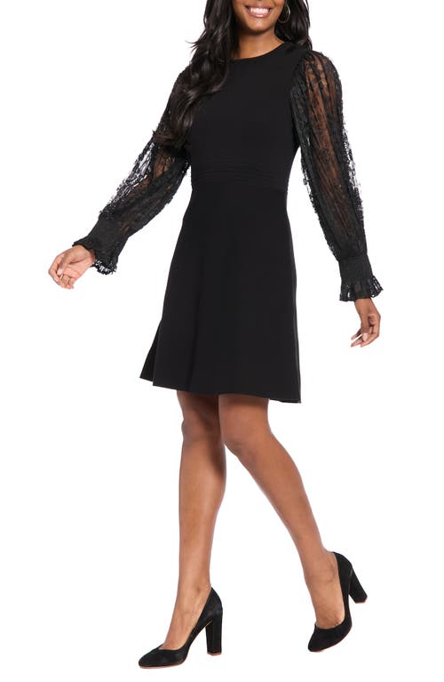 London Times Lace Sleeve Knit Sheath Dress In Black