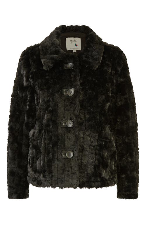 Yumi Textured Faux Fur Jacket In Black