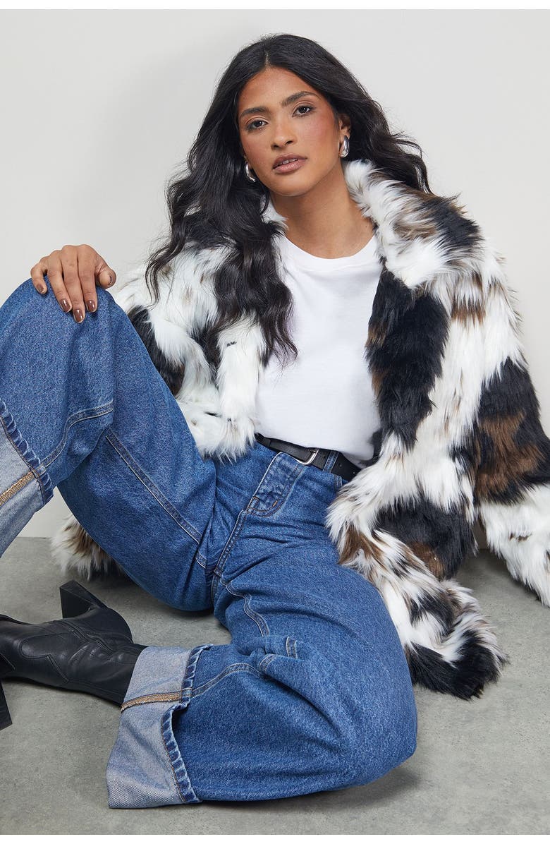 Warehouse Premium Funnel Neck Mono Faux Fur Coat, Alternate, color, Mono