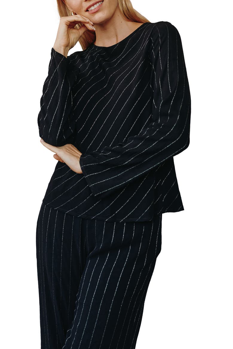 Long Sleeve Bias Cut Top, Main, color, BLACK LUREX STRIPE
