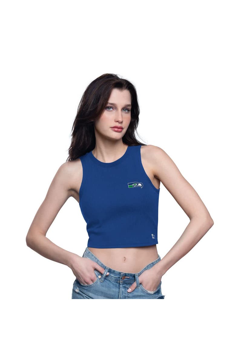 STARTER Women's Starter  Navy Seattle Seahawks Show Up Cropped Tank Top, Main, color, Navy