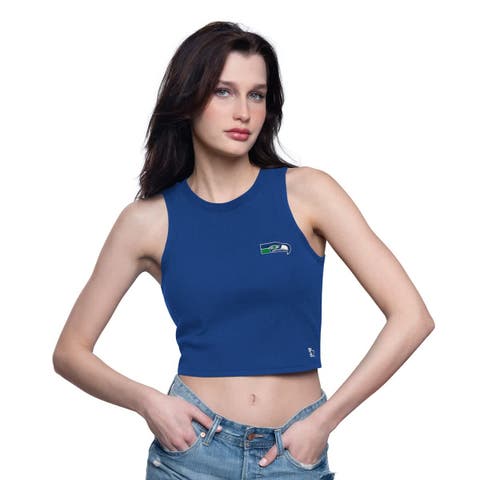 Women's Starter  Navy Seattle Seahawks Show Up Cropped Tank Top