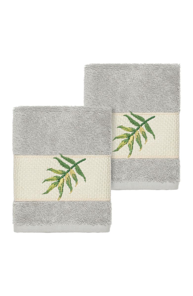 Linum Home Textiles Zoe Embellished Washcloth - Set of 2 - Light Grey, Main, color, Light Grey