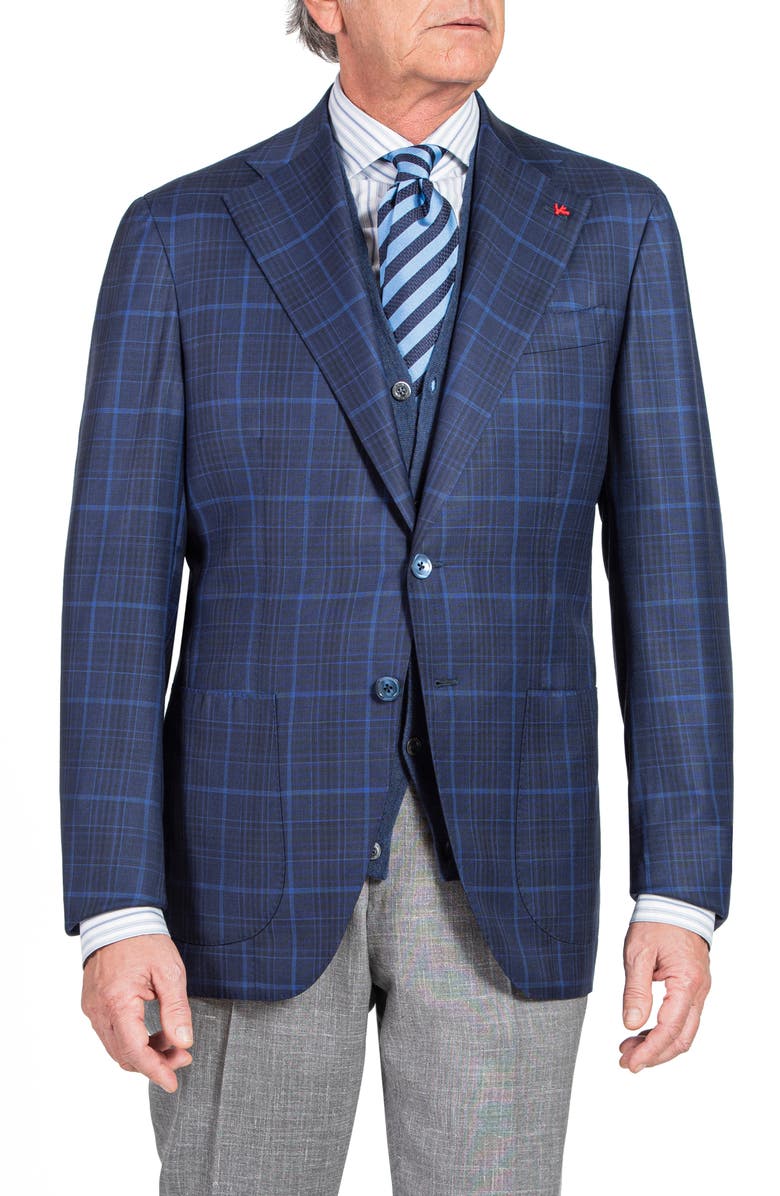 ISAIA Slim Fit Windowpane Check Wool Blazer, Main, color,