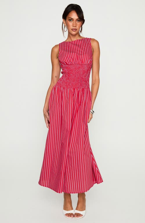 Princess Polly Lilienne Stripe Cotton Blend Poplin Dress In Red