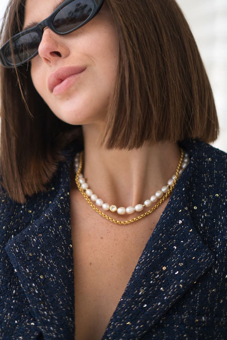 Ella Freshwater Pearl Necklace Set, Alternate, color, Gold/Clear