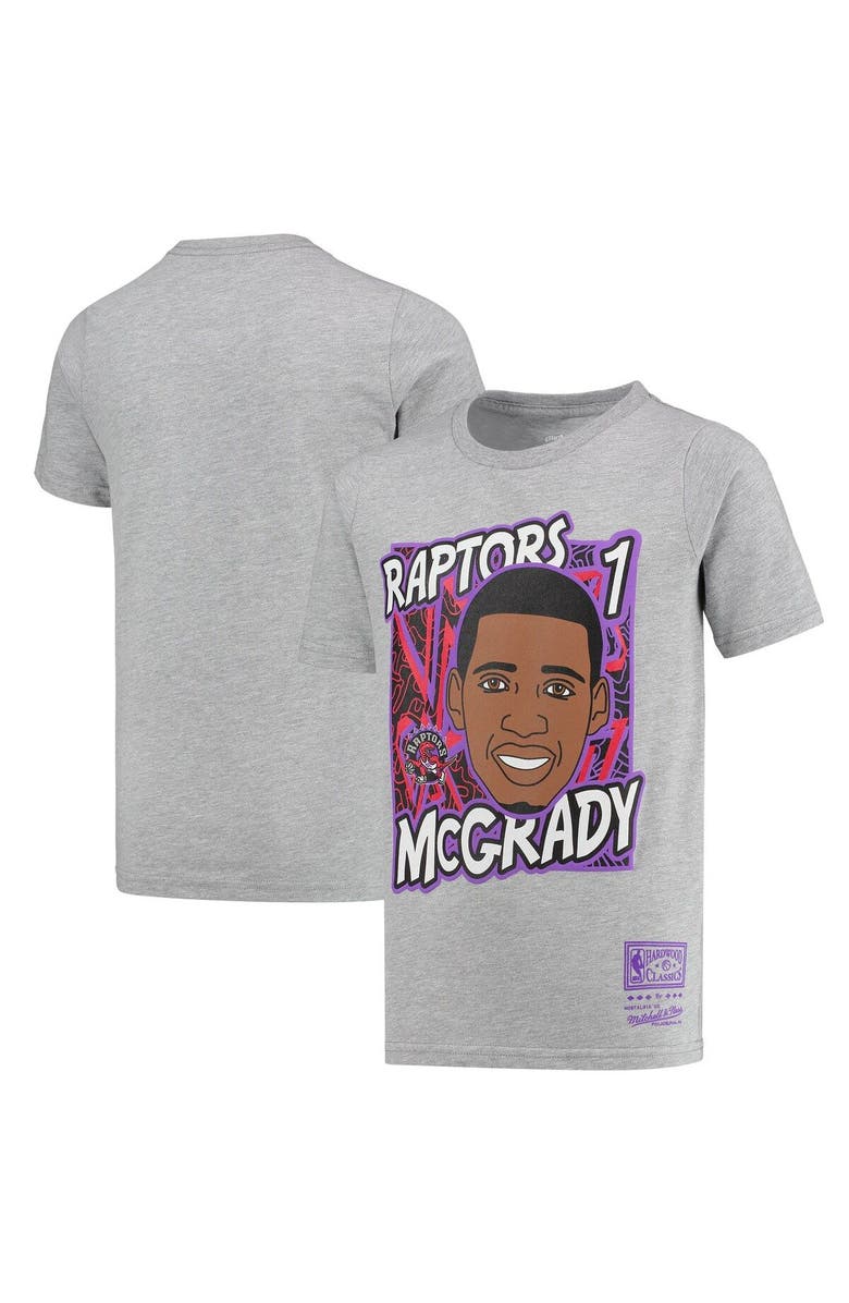 Mitchell & Ness Youth Mitchell & Ness Tracy McGrady Gray Toronto Raptors Hardwood Classics King of the Court Player T-Shirt, Main, color, Heather Gray