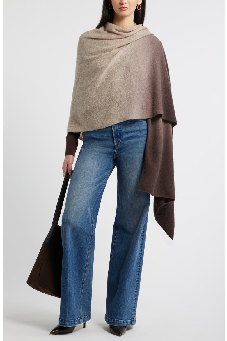 Ombré Cashmere Wrap, Alternate, color, DARK BROWN- OATMEAL