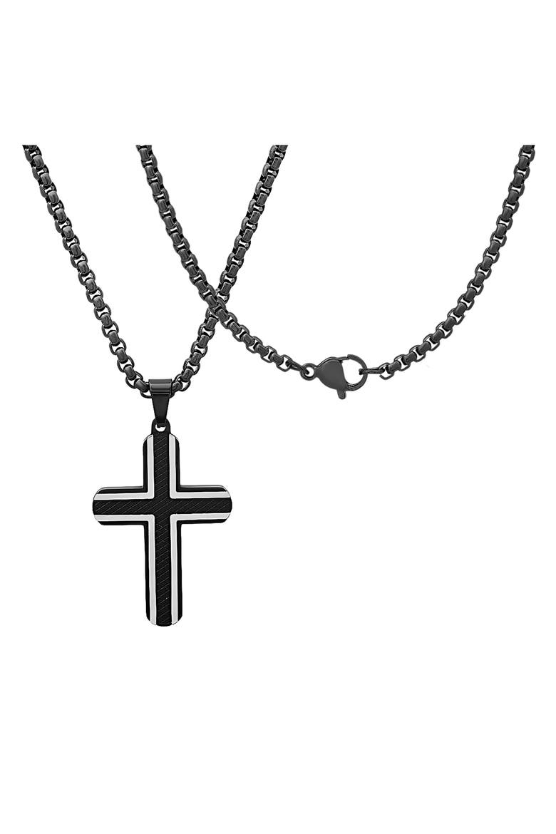 Men's Two-Tone Black Stainless Steel Cross Pendant Necklace, Alternate, color, SILVER/ BLACK