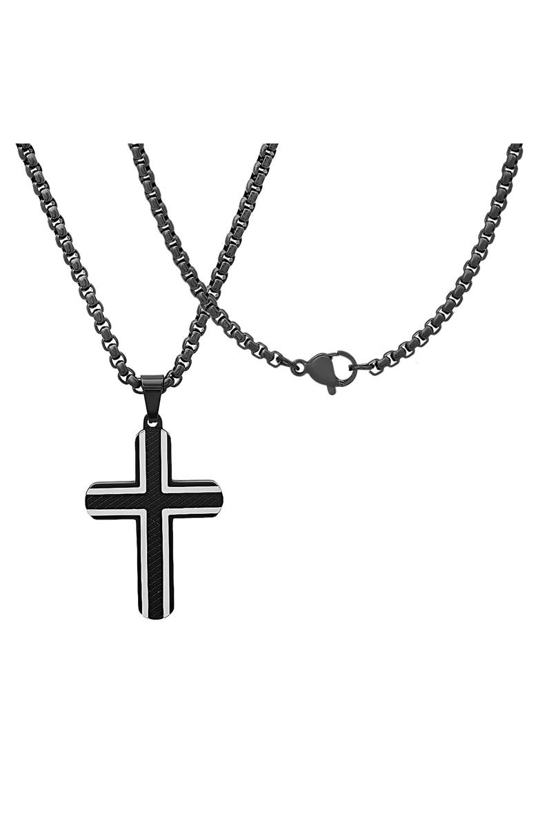 HMY JEWELRY Men's Two-Tone Black Stainless Steel Cross Pendant Necklace, Alternate, color, Silver/ Black