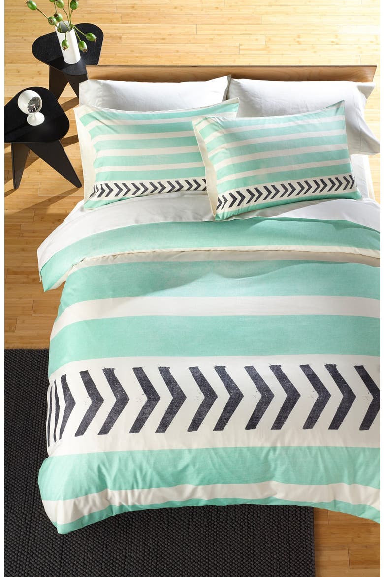 'Mini Stripes & Arrows' Duvet Cover Set, Main, color, MINT