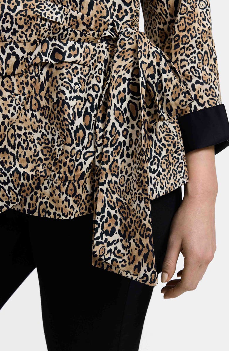 Foxcroft Salina Leopard Print Cotton Poplin Wrap Shirt, Alternate, color, Brown Multi