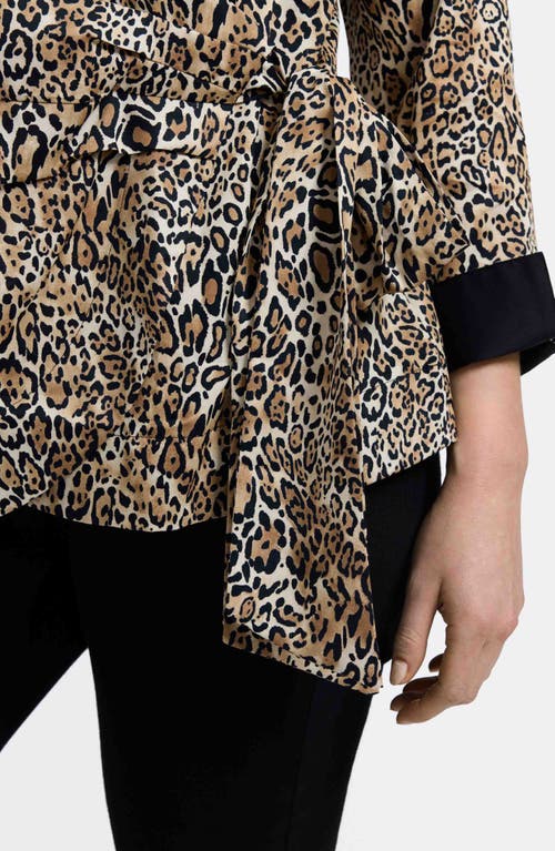 Foxcroft Salina Leopard Print Cotton Poplin Wrap Shirt In Brown