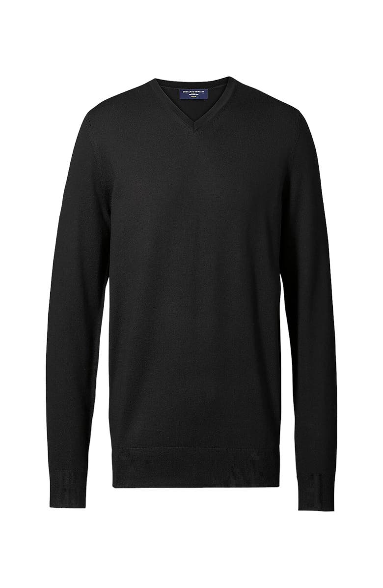 Charles Tyrwhitt Pure Merino V Neck Sweater, Alternate, color, Black
