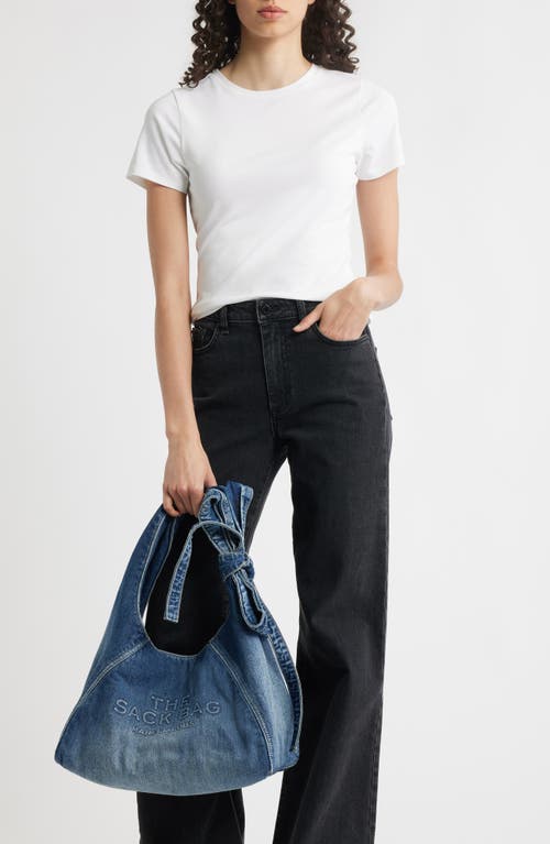 Shop Marc Jacobs The Monogram Sun-faded Denim Clover Shoulder Bag