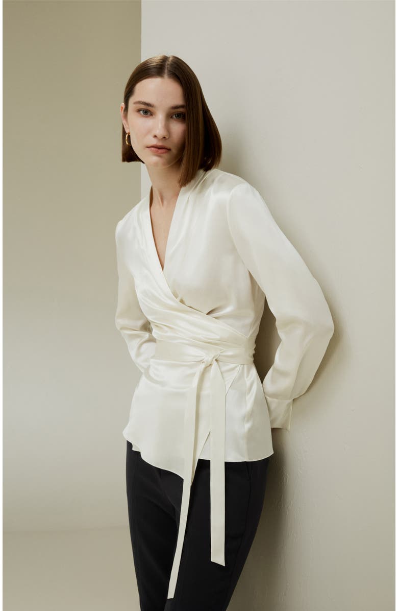 Lilysilk Silk Wrap Blouse, Alternate, color, Lily White