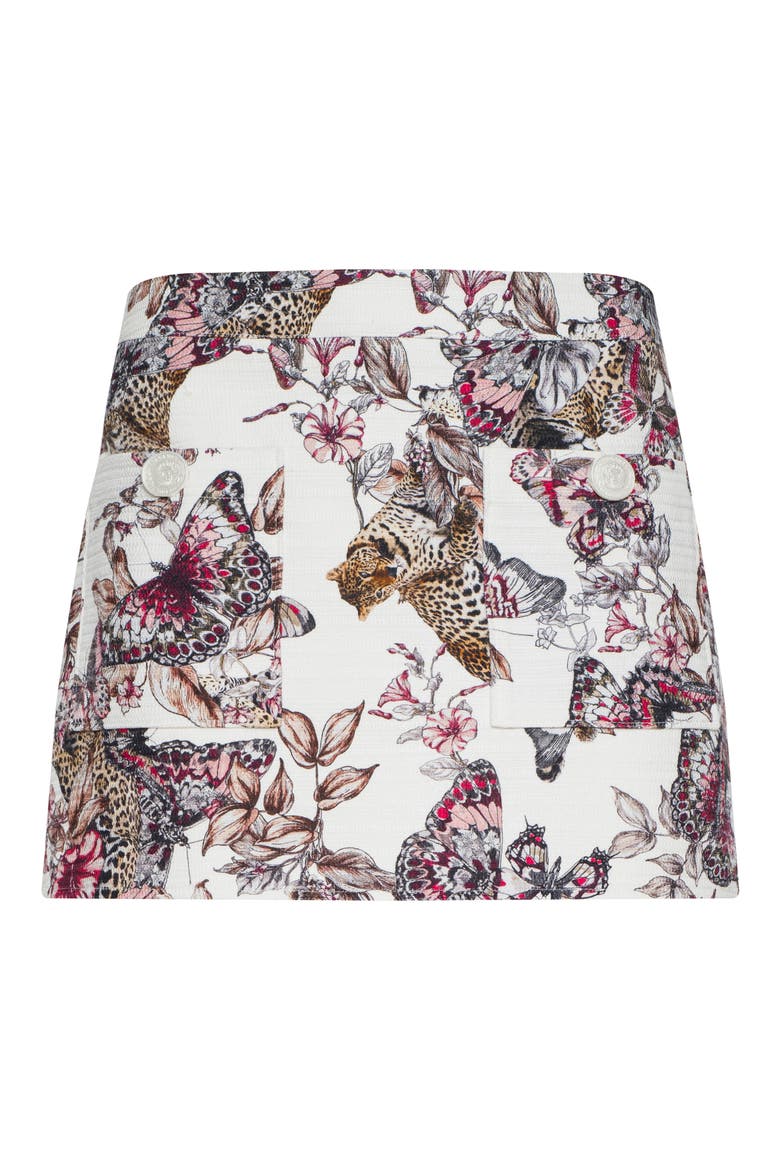 Cyra Leopard Butterfly Print Cotton Miniskirt, Alternate, color, WHITE MULTI LRG BUTTERFLY JNGL