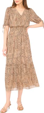 CeCe Leopard Print Smocked Waist Midi Dress