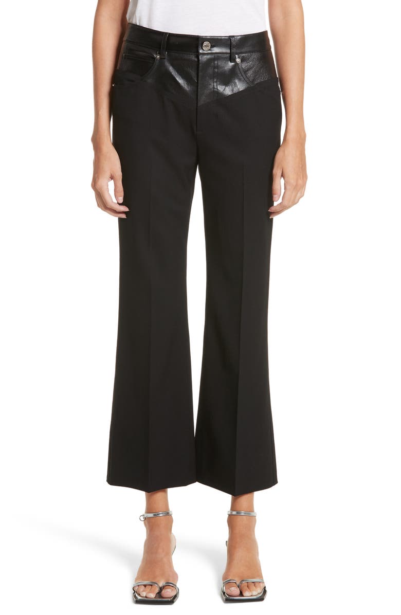 Helmut Lang Textured Suiting & Leather Garter Flare Pants, Main, color, 