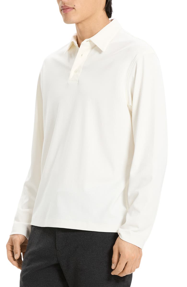 Theory City Relaxed Long Sleeve Cotton Polo, Alternate, color, White - 100