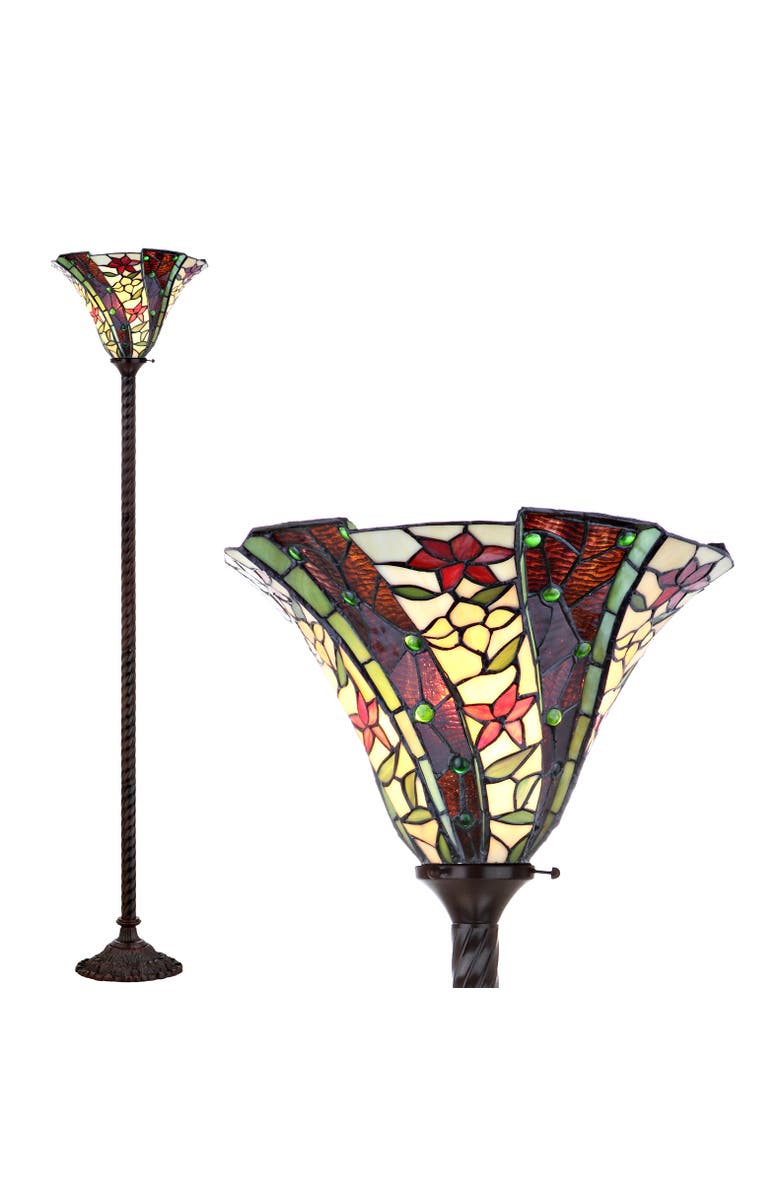 JONATHAN Y Williams Tiffany-Style 71" Torchiere LED Floor Lamp, Bronze, Main, color, Bronze