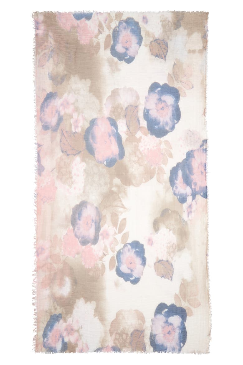 Sheer Floral Print Scarf, Alternate, color, BEIGE MULTI