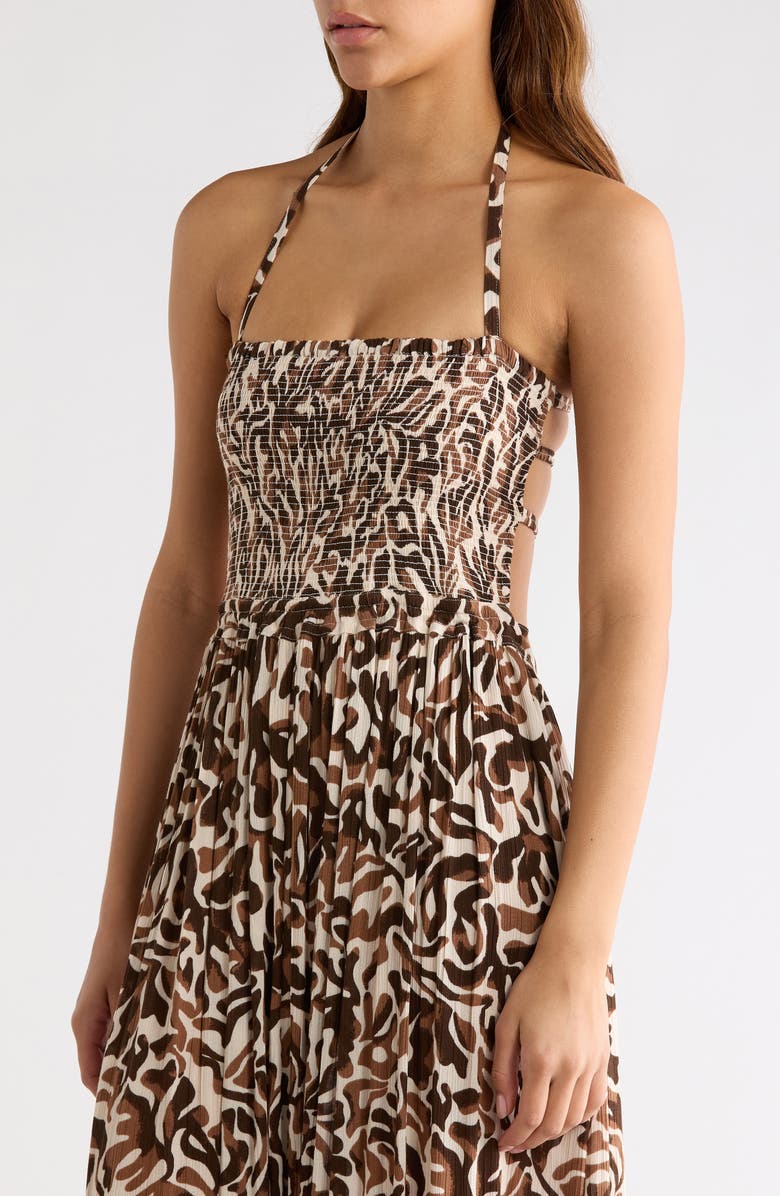 Elan Strappy Smocked Maxi Dress, Alternate, color, Brown Carolina