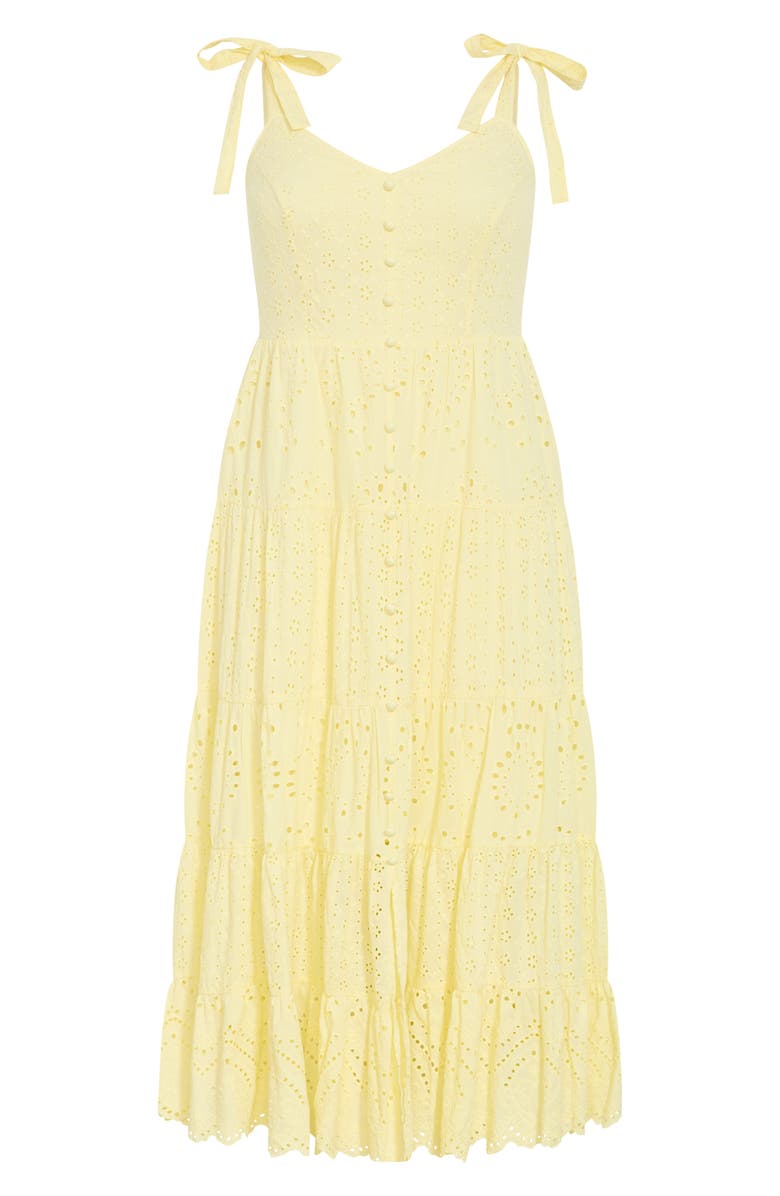 City Chic Allegra Eyelet Lace Midi Sundress, Alternate, color, Lemon Drop