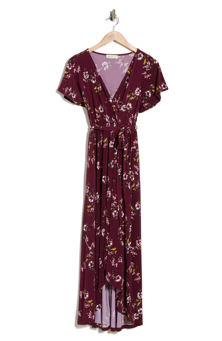 WEST K Flutter Sleeve High-Low Dress, Alternate, color, Burgundy Floral