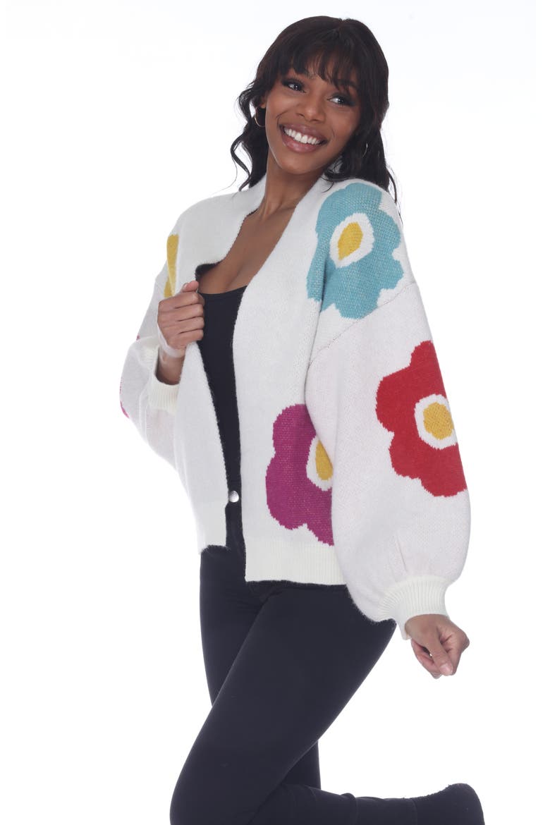 Flower Pop Cardigan, Alternate, color, IVORY