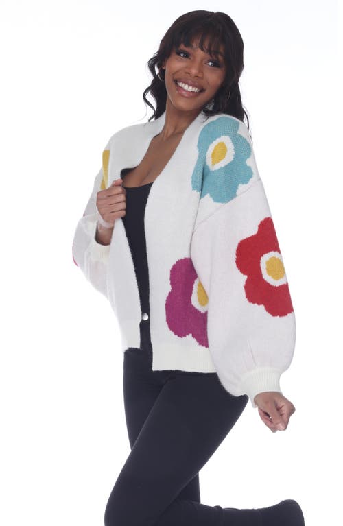 Rain And Rose Flower Pop Cardigan In White