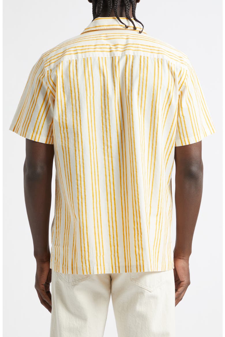 Print Triple Stripe Cotton Camp Shirt, Alternate, color, OFF WHITE/ YELLOW
