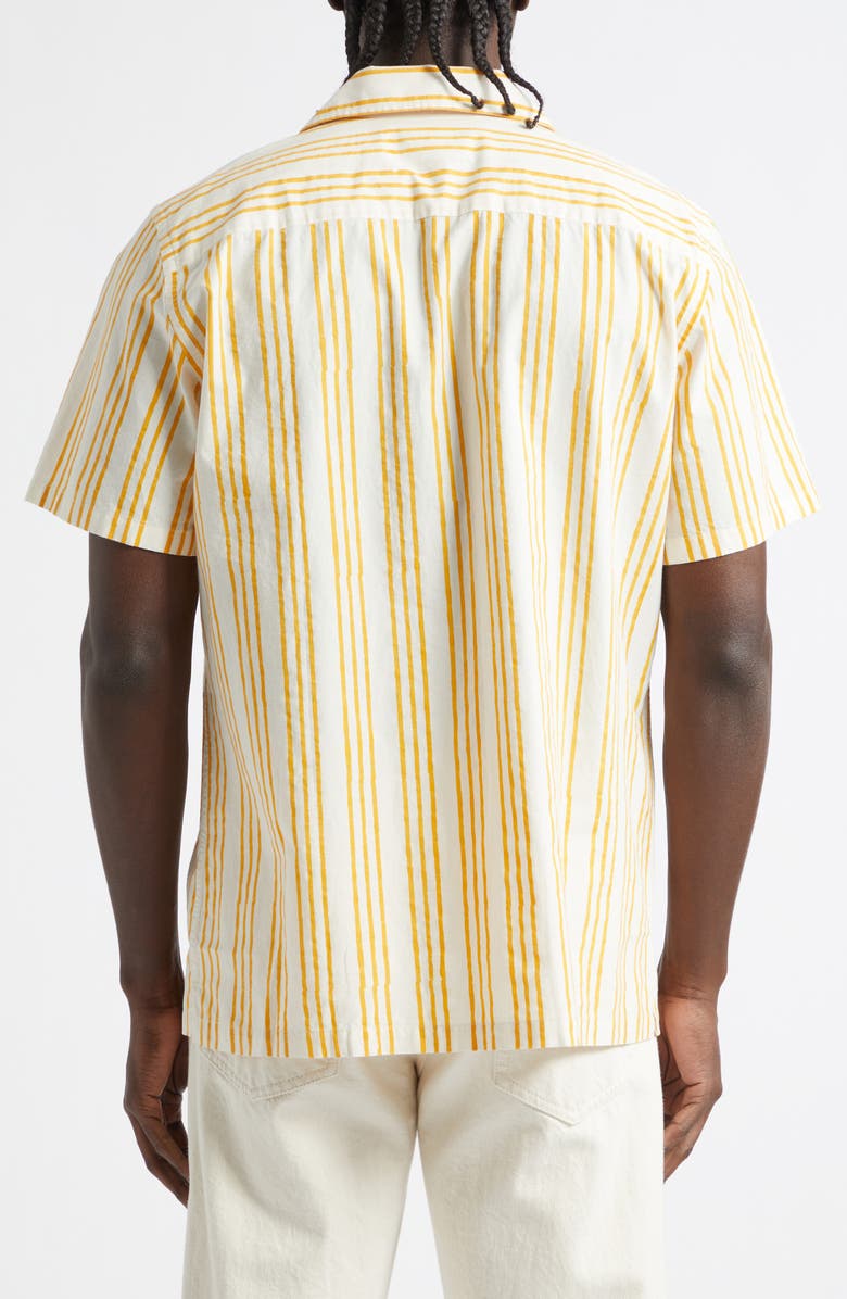 Drake's Print Triple Stripe Cotton Camp Shirt, Alternate, color, Off White/ Yellow