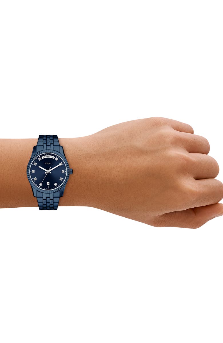 Fossil Scarlette Crystal Marker Navy Bracelet Watch, 34mm, Alternate, color, 