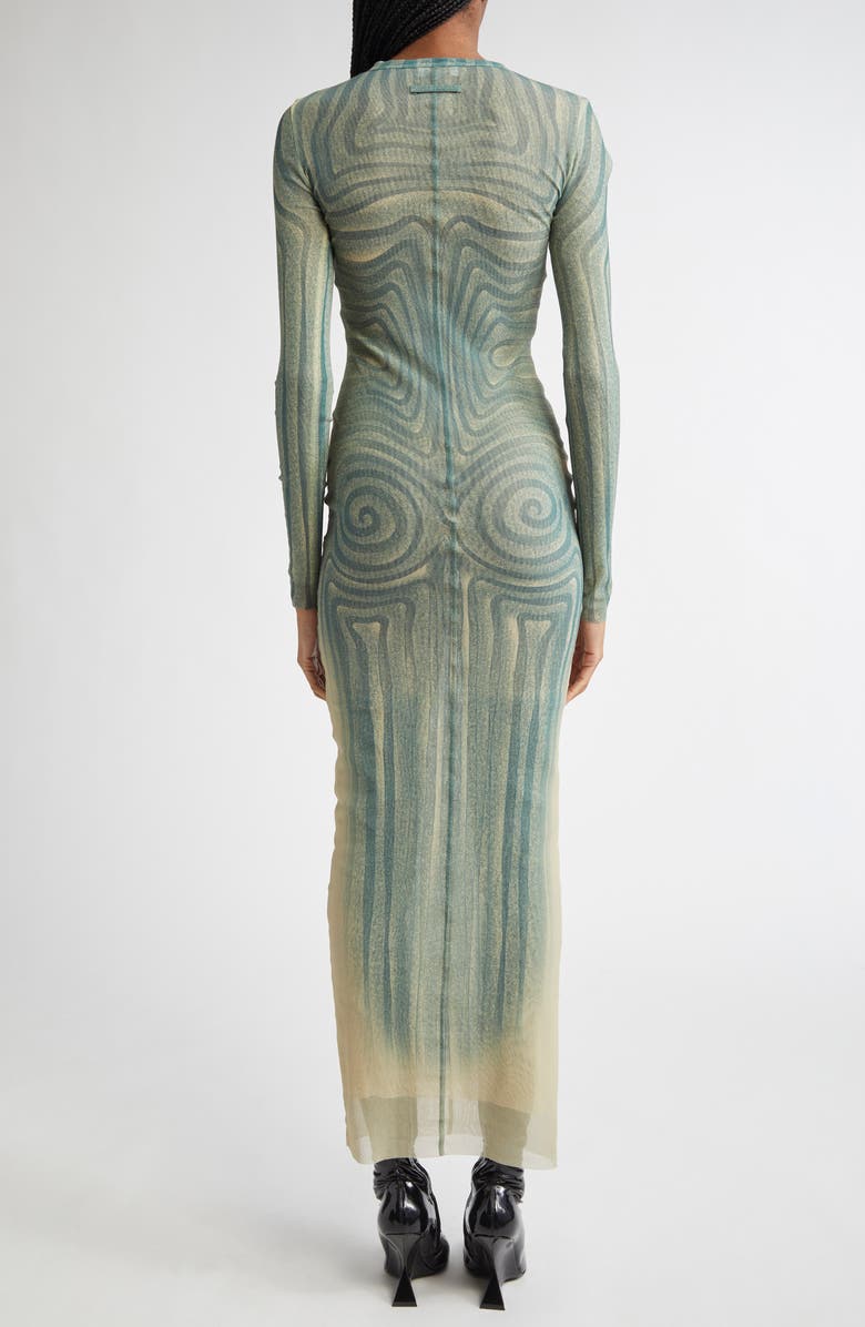 Jean Paul Gaultier Spiral Long Sleeve Mesh Dress, Alternate, color, 