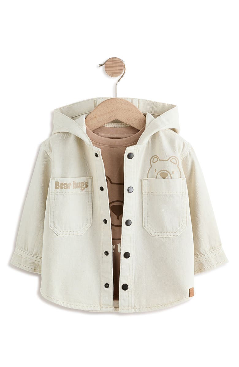 NEXT Kids' Graphic T-Shirt & Denim Hooded Jacket Set, Main, color, Neutral