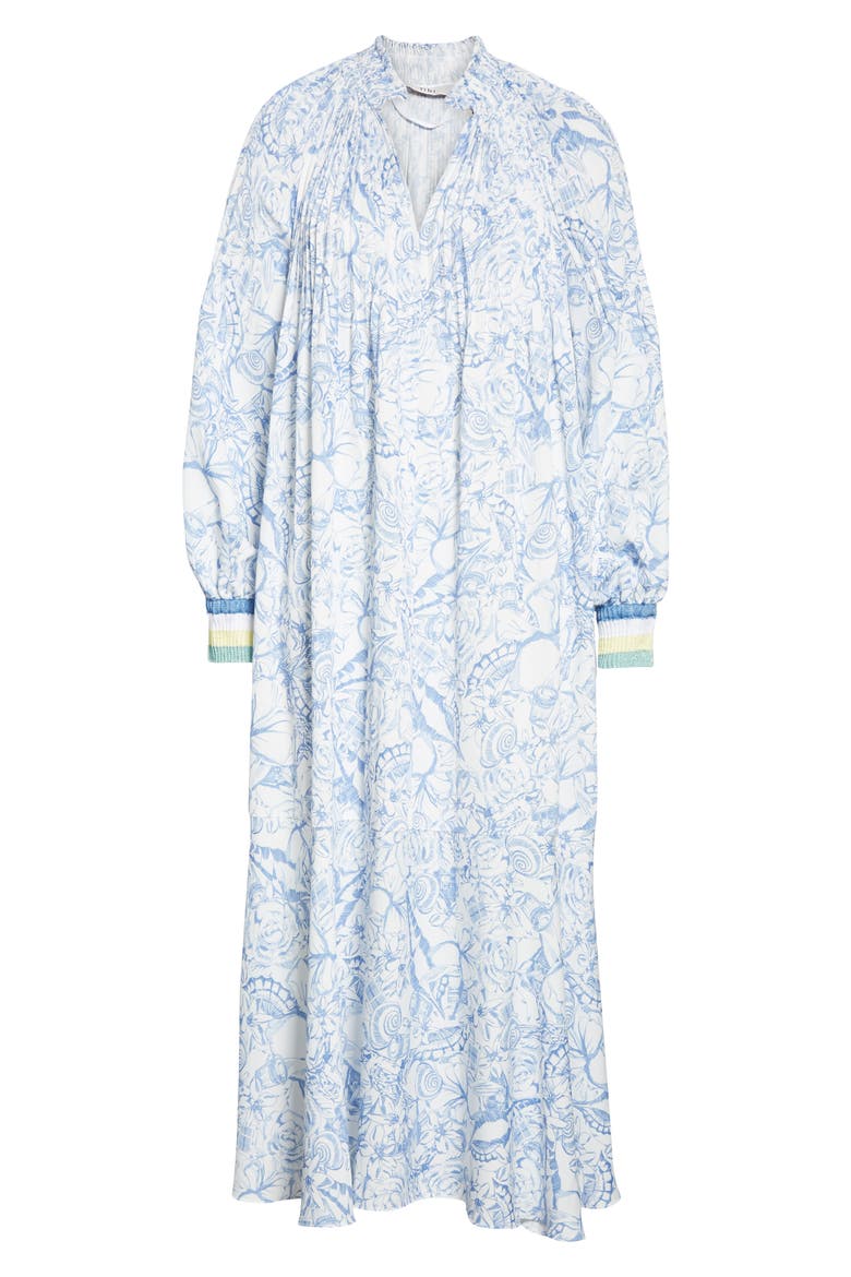 Isa Toile Print Ribbed Cuff Midi Dress, Alternate, color, WHITE/ BLUE MULTI