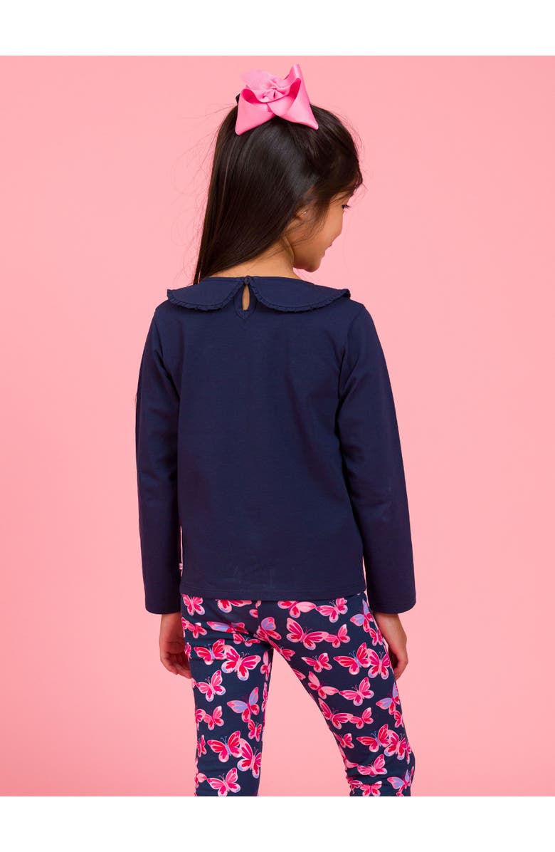 RuffleButts Knit Long Sleeve Ruffle Peter Pan Tee, Alternate, color, Dark Navy