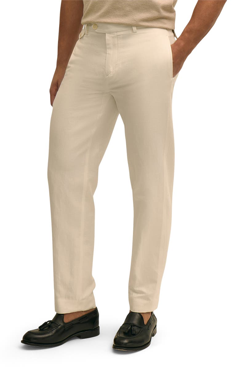 Brooks Brothers Flat Front Straight Leg Linen & Cotton Pants, Main, color, Marshmallow