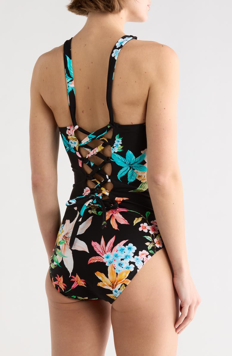 JANTZEN Garden Party High Line One-Piece Swimsuit, Alternate, color, Black