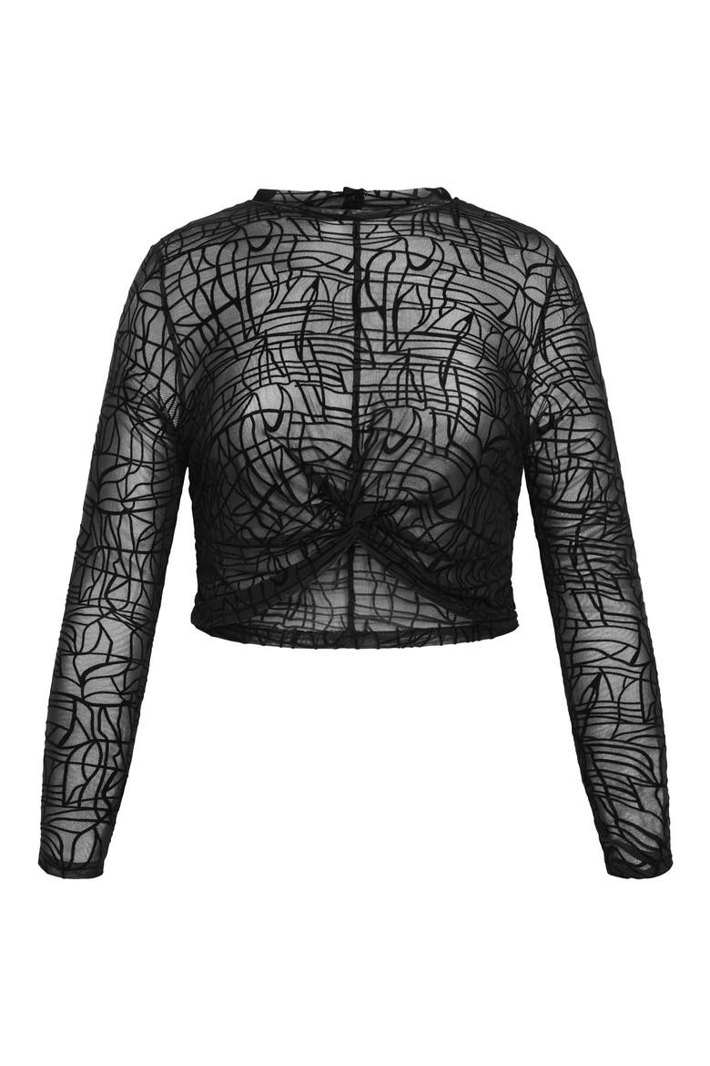 Evie Long Sleeve Mesh Crop Top, Alternate, color, BLACK