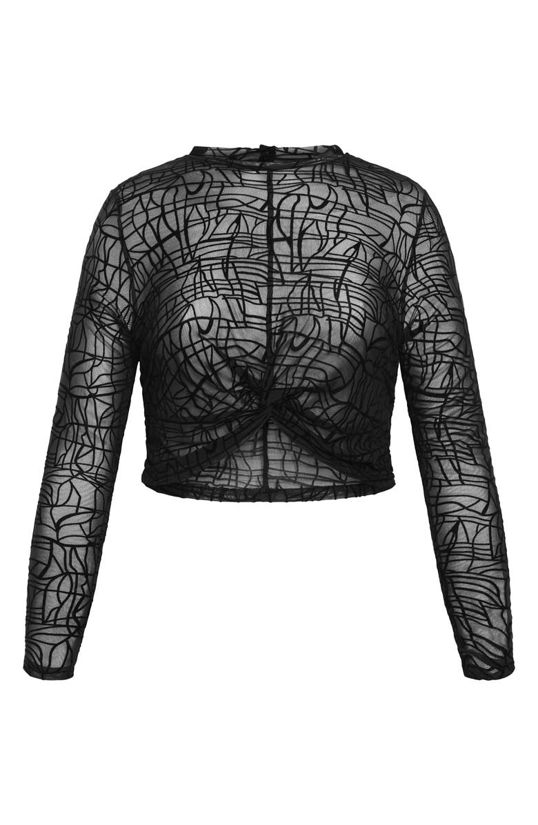 City Chic Evie Long Sleeve Mesh Crop Top, Alternate, color, Black