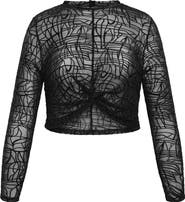 City Chic Evie Long Sleeve Mesh Crop Top