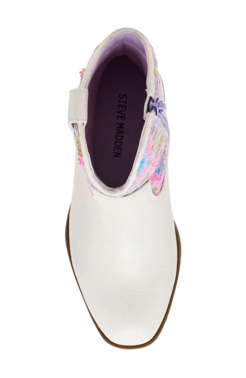 Steve Madden Kids' Peek Floral Western Boot In White
