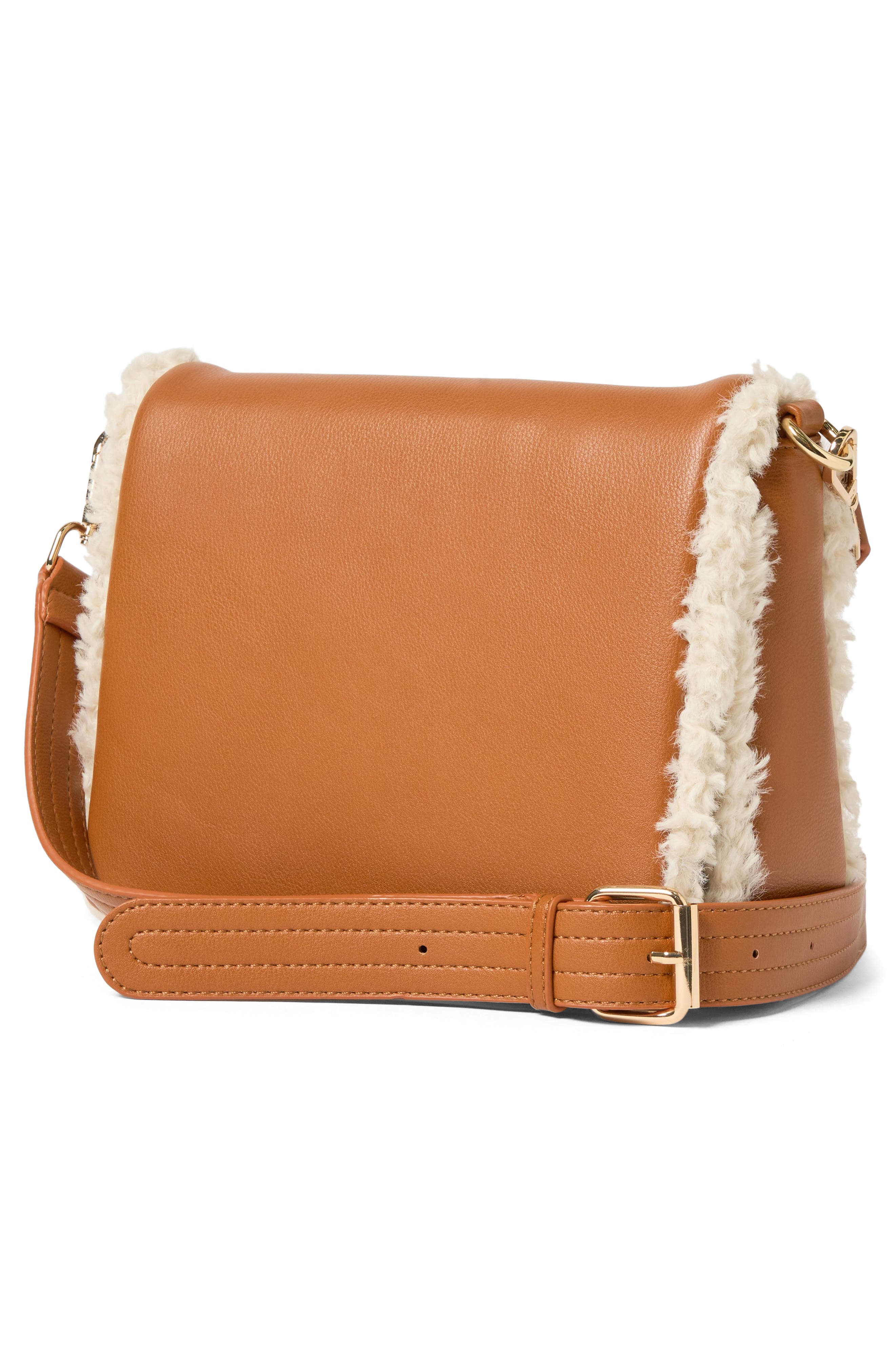 Urban Originals Faux Shearling Flap Crossbody Bag, Alternate, color, Tan